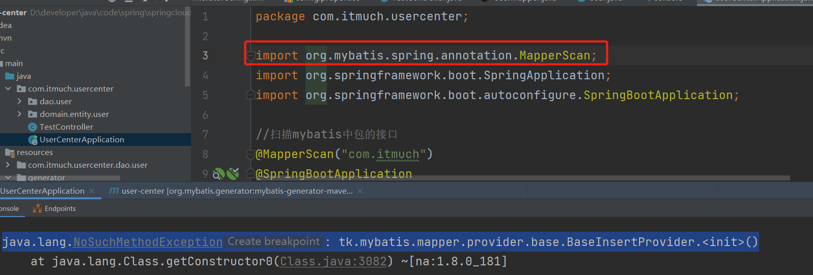 java.lang.NoSuchMethodException tk.mybatis.mapper.provider.base