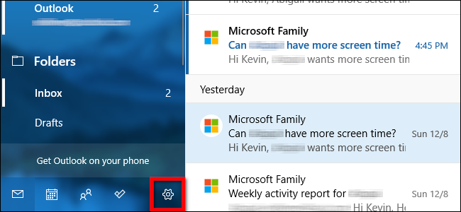 Open Settings in Windows Mail App