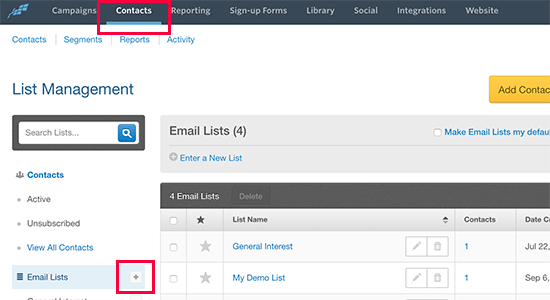 Creating new email list in Constant Contact Creating new email list in Constant Contact