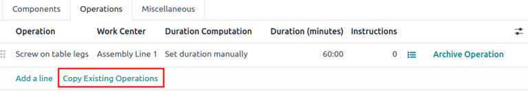 Show Operation tab, highlighting the "Copy Existing Operations" field.