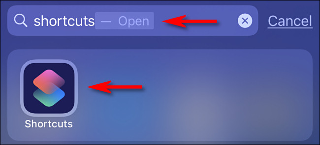 Type "shortcuts" in Spotlight search then tap the Shortcuts icon.