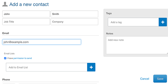 Adding a contact to your email list
