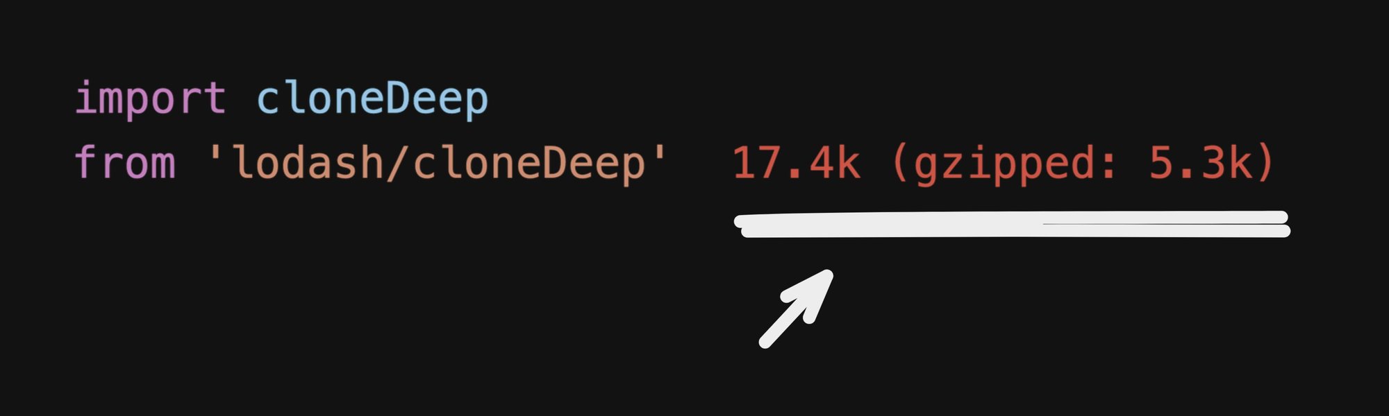 Screenshot of the import cost of 'lodash/cloneDeep' at 5.3kb gzipped