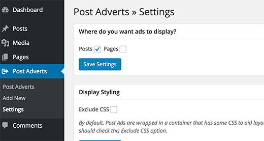 Post ad settings