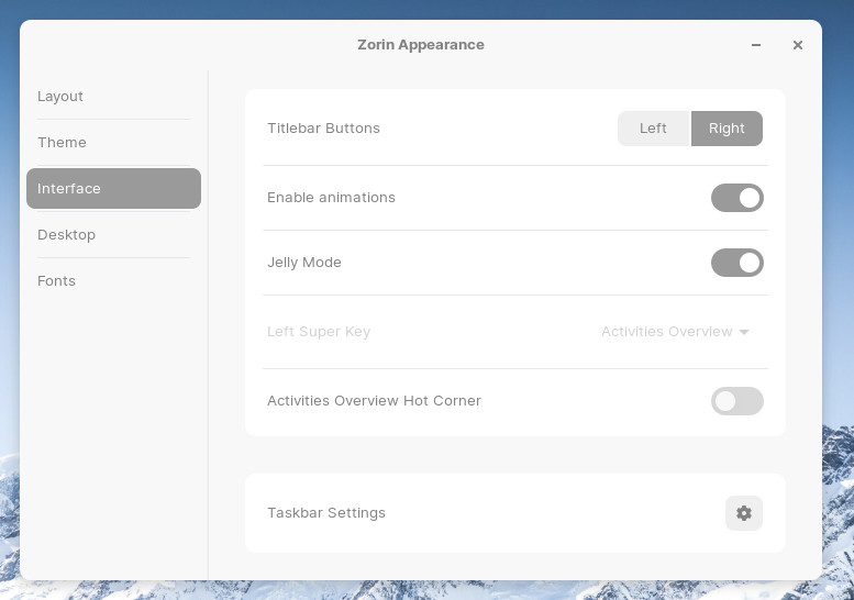 在 Zorin Appearance 应用程序中启用果冻模式