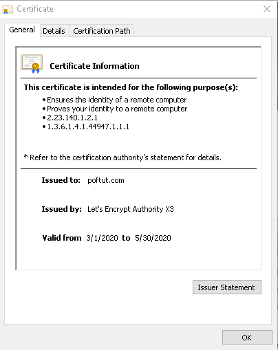 SSL Certificate General Tab