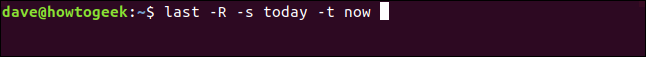 last -R -s today - t now in a terminal window