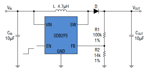 SDB2F5 首鼎1.2MHz 输入5V 输出28V 100mA升压DC-DC转换器