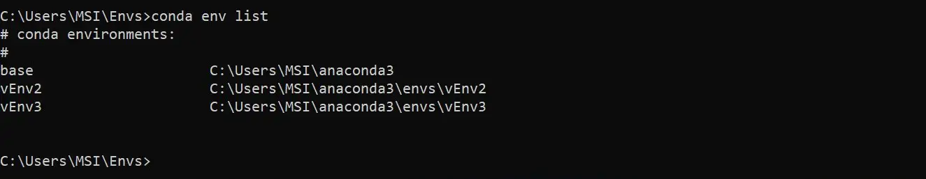 conda env list
