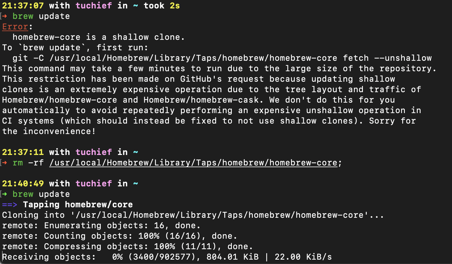 homebrew-core is a shallow clone.