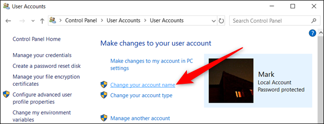 Click on "Change your account name."