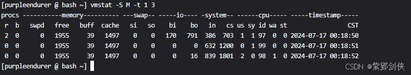 Linux shell编程学习笔记64：vmstat命令 获取进程、内存、虚拟内存、IO、cpu等信息_磁盘_11