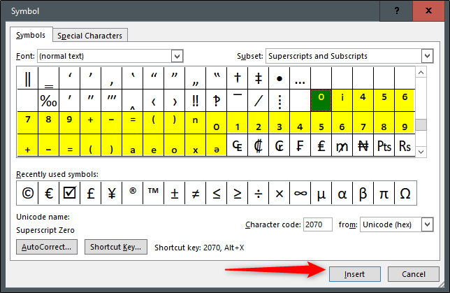 select and insert symbol