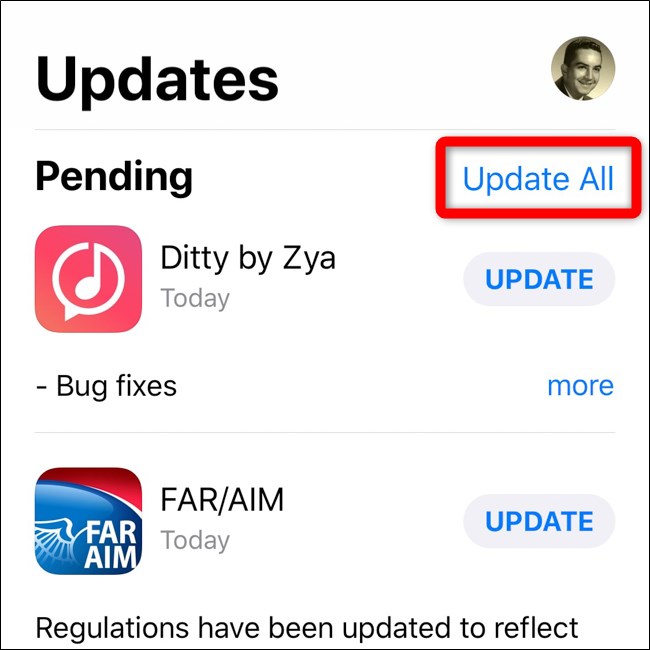 Apple iPhone iOS 12 App Store Select Update All