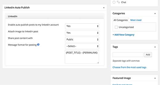 Linkedin Auto Publish meta box on post edit screen in WordPress