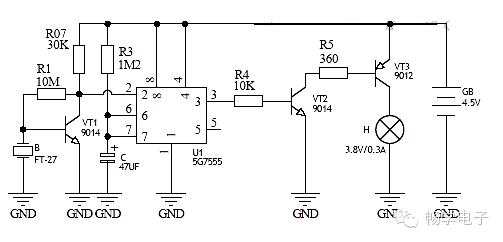 【电路】工作于直流4.5V电压的声控小灯