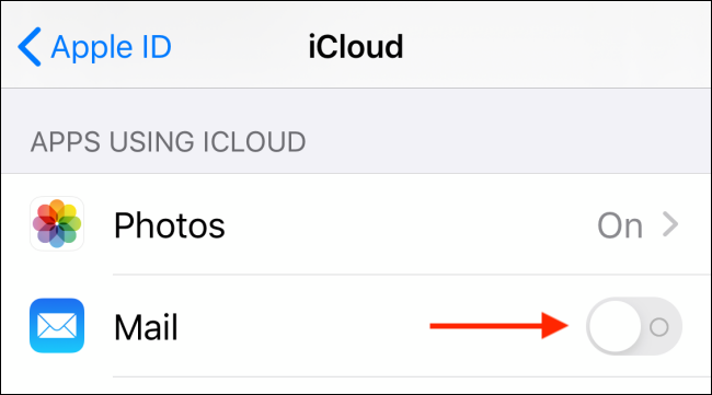Tap on toggle next to Mail in iCloud