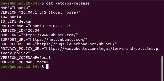 cat /etc/os-release in a terminal window.