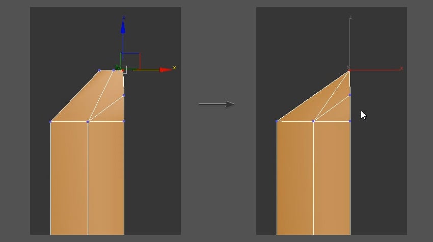 頂点を溶接して剣の先端を作成します