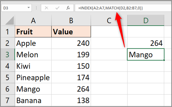 index and match to return product name