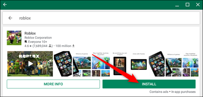 Click Install next to the Roblox game app in the Play Store