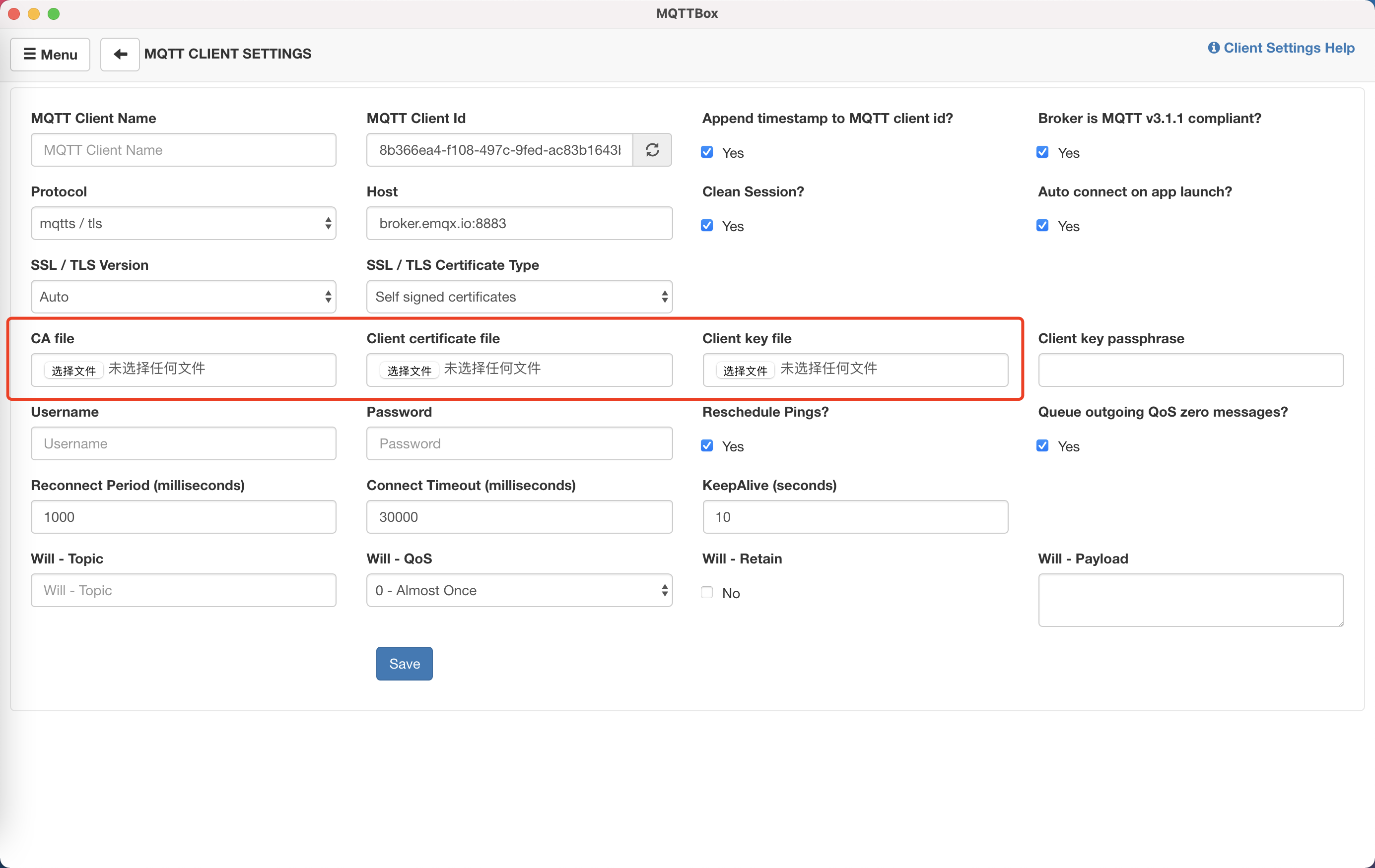 MQTTBox TLS/SSL 