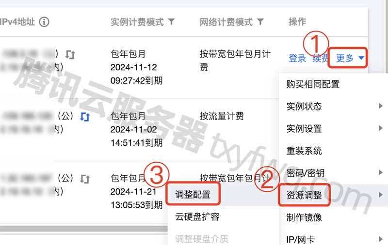 Tencent cloud server adjustment configuration