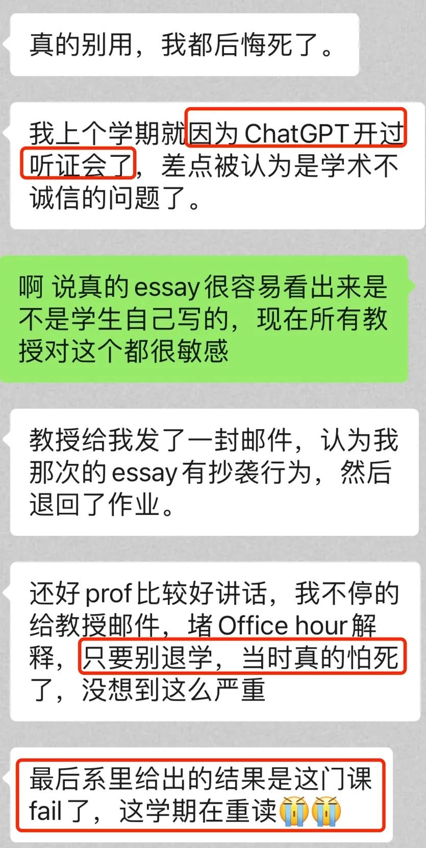 图为使用了ChatGPT学生的劝告