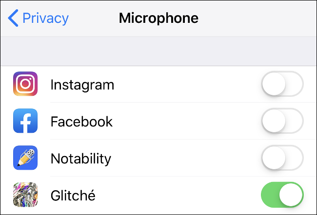 The Microphone settings under the Privacy settings on iOS.