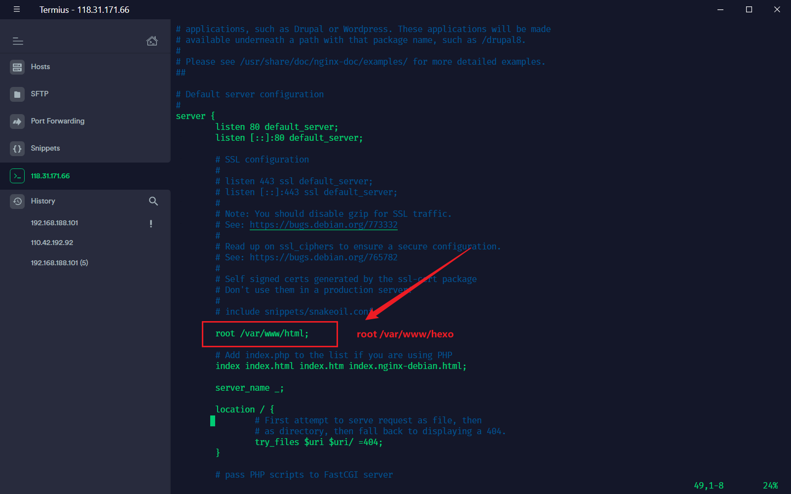 修改 Nginx 的 default