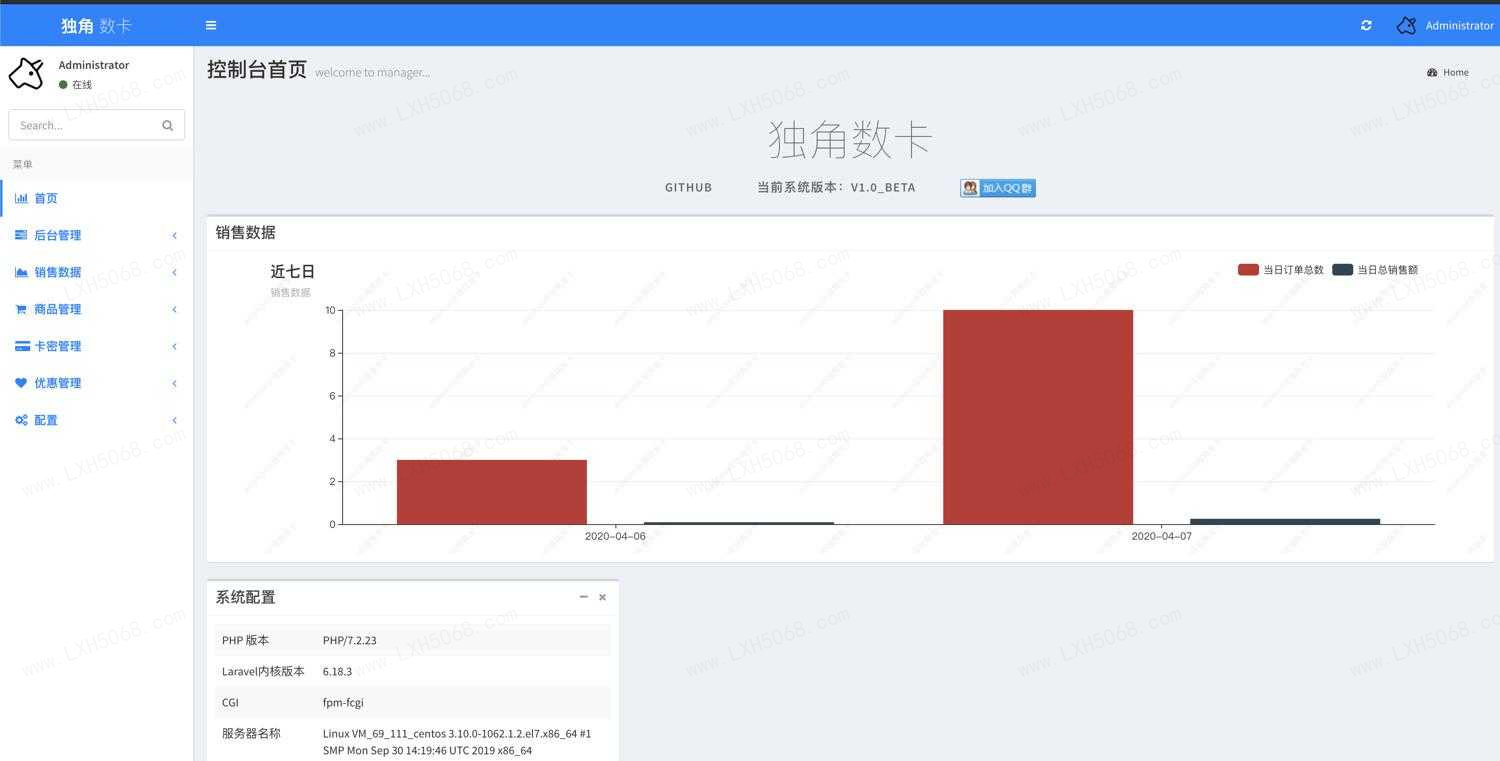 独角数卡PHP自动化售货发卡网源码下载