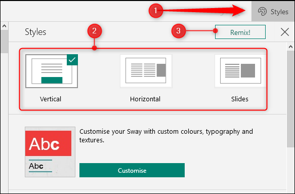 The Styles option, with formatting and remix options