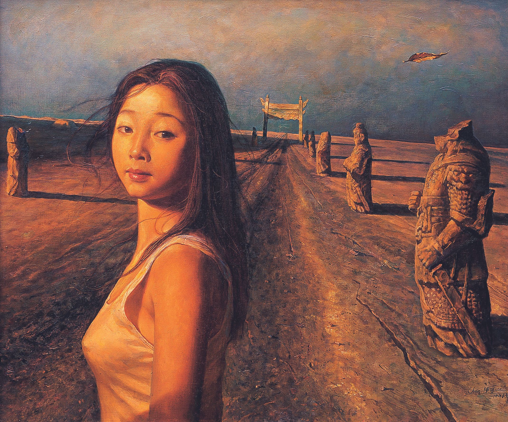 油画《回眸2000》尺寸:75cm×90cm陈可之·1996年 绘中国邮政征用为跨