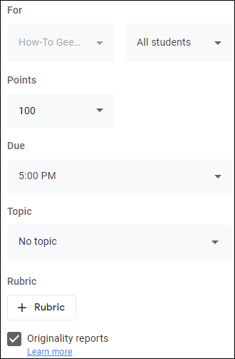 Google Classroom Quiz drop-down menus.