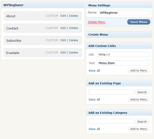 WordPress 3.0 Menu