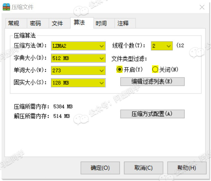 ▲好压压缩参数设置页面