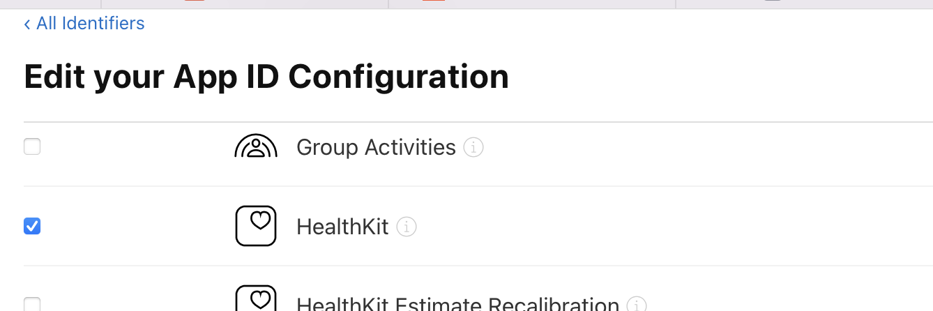 identifier添加HealthKit功能