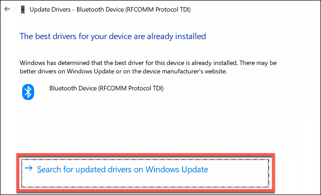 Click "Search for Updated Drivers on Windows Update."