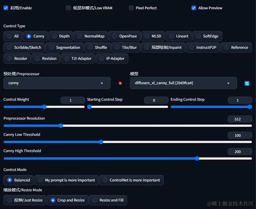 stable diffusion controlnet canny setting