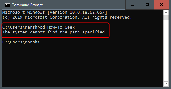"The System Cannot Find the Path Specified" error message in Command Prompt.