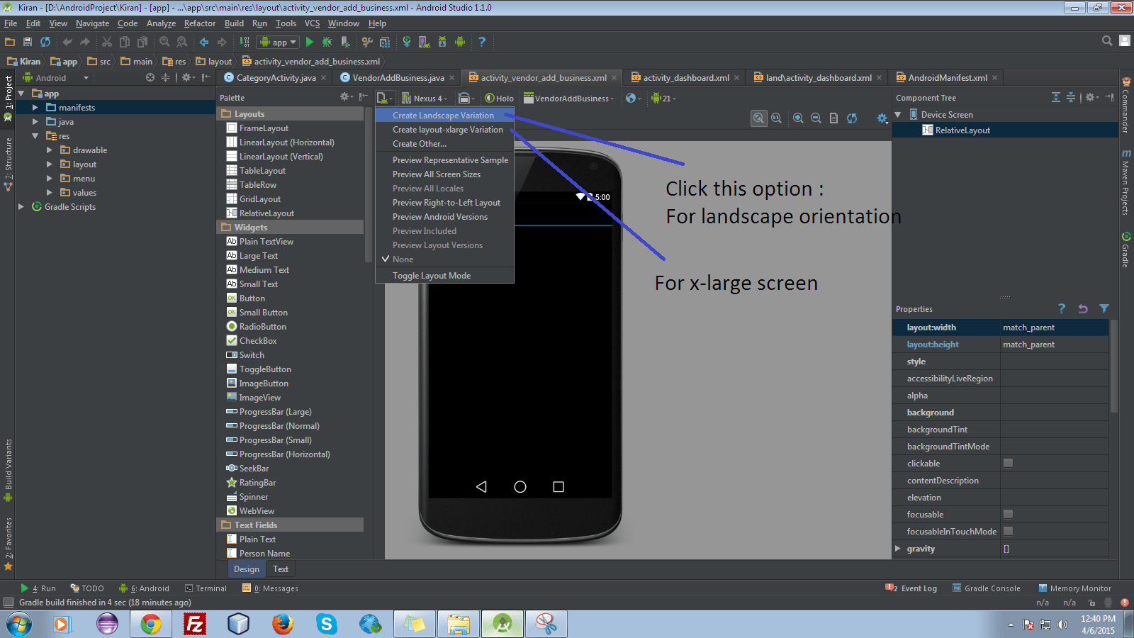 android studio layouts,Android Studio: Creating landscape layouts