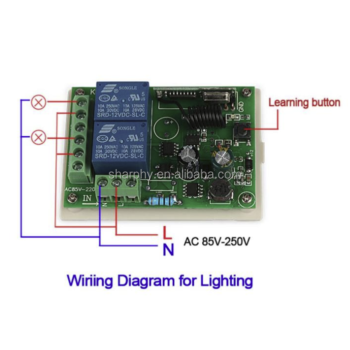 433 Mhz通用无线遥控开关AC 85V ~ 250V 110V 220V 2CH继电器接收器模块和RF 433 Mhz遥控器