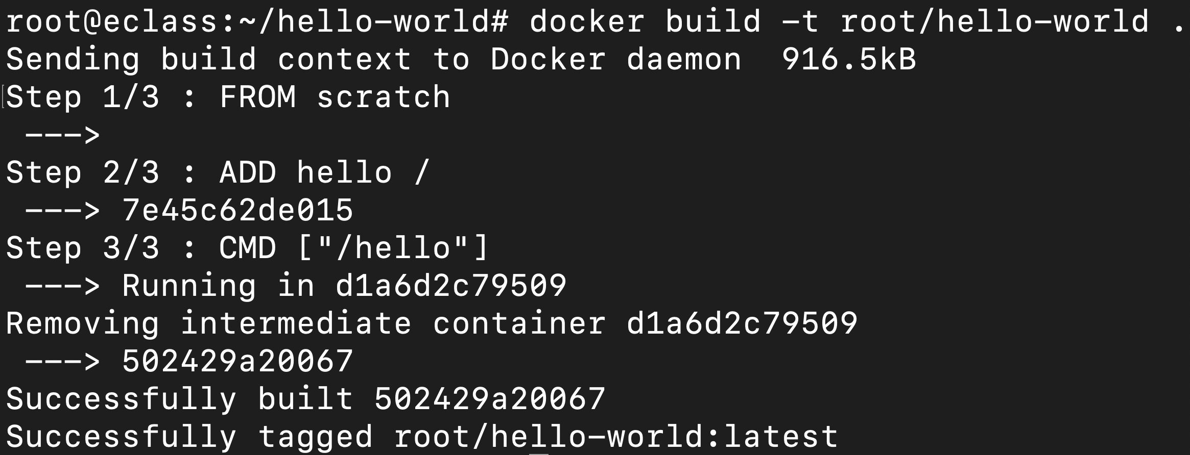 docker build -t root/hello-world .