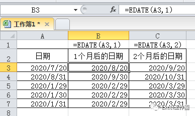 函数edate(日期,数字.