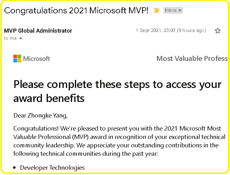 我获得“微软MVP”奖项，后续将会贡献更多技术内容