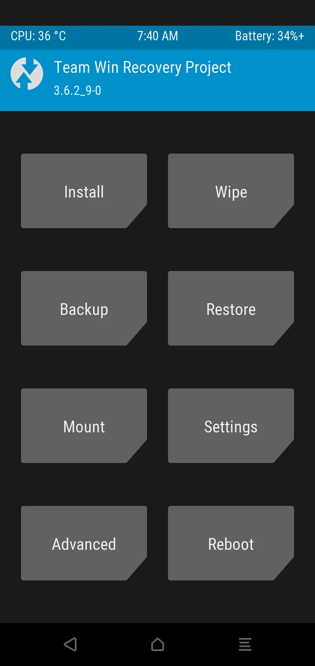 TWRP Recovery Menu