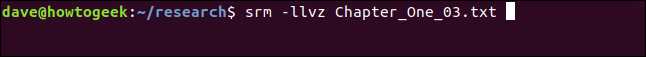 srm -llvz Chapter_One_03.txt in a terminal window