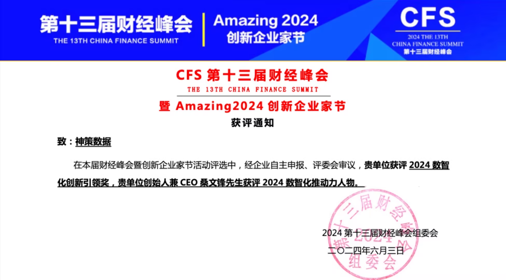 神策数据荣获 CFS 第十三届财经峰会 2024 数智化创新引领奖_数据分析_02