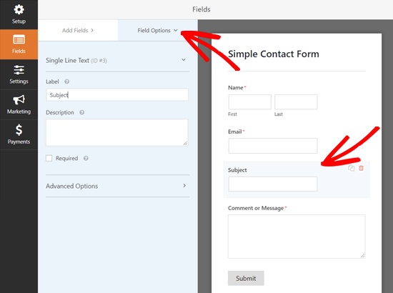 Configuring Field Options in WPForms Plugin