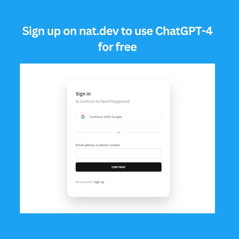 Sign up on nat.dev